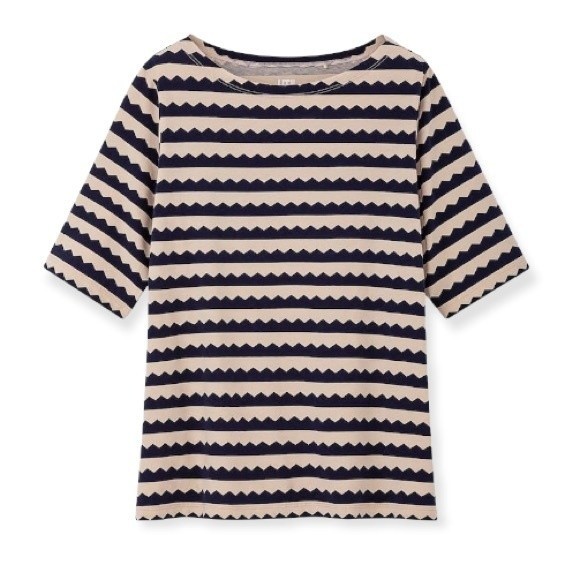 UT Uniqlo Top Short Sleeve scandinavian pattern Blue cream size XS - Picture 7 of 10